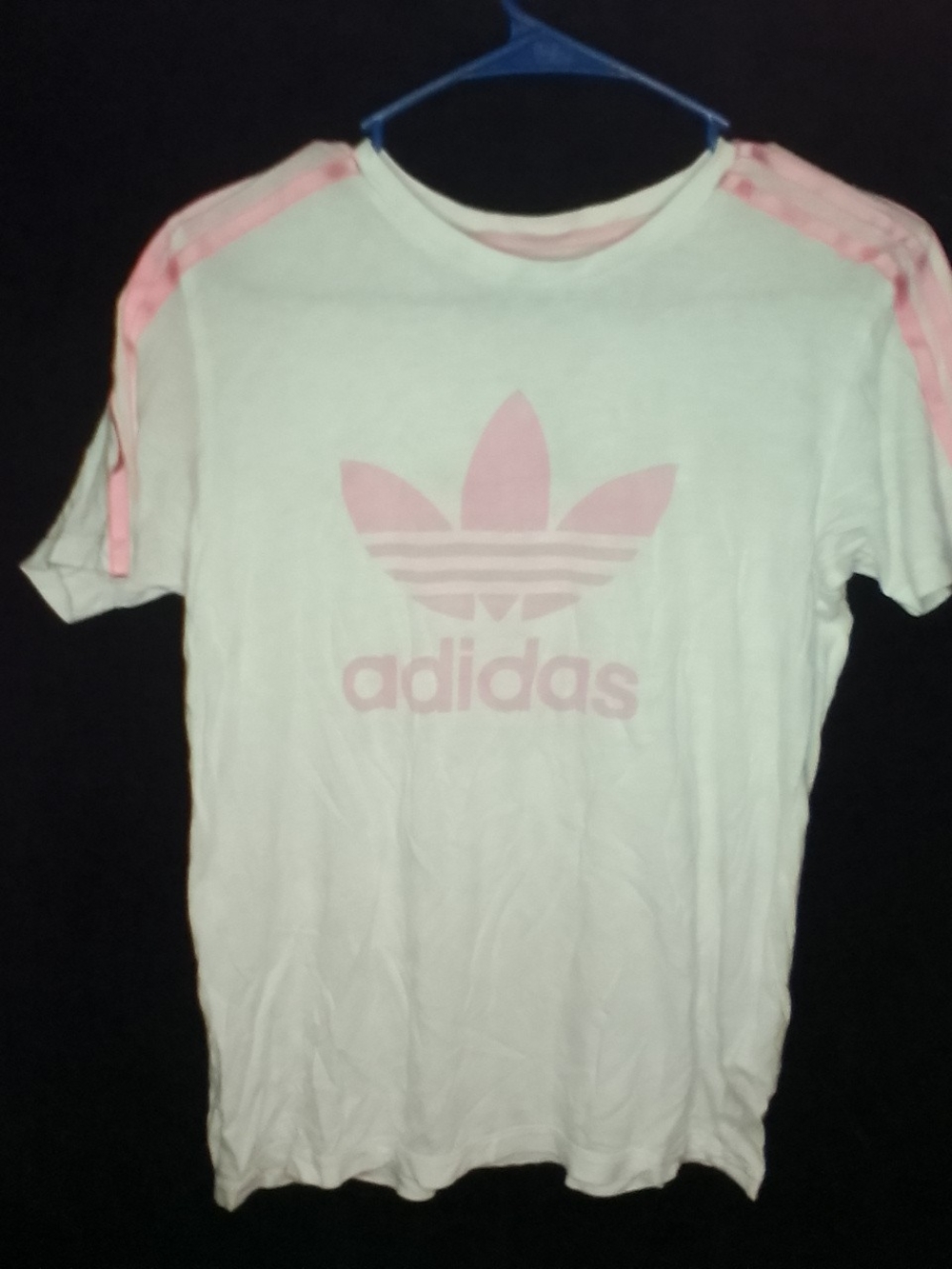 adidas Womans White & Pink Tee - Large Semi fitted